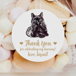 Huwelijksgunststickers met zwarte kat op maat ronde sticker