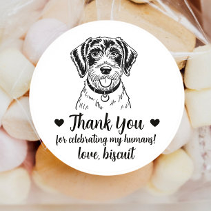 Huwelijksgunststickers voor honden met afbeelding  ronde sticker