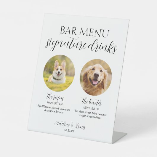 Huwelijkshond Signature Drink Pedestal Sign 8x10 Reclamebord Met Voetstuk (Voorkant)