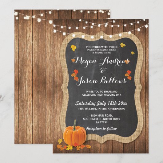 Huwelijkshout Rustieke Pompoen Herfst Krijt Kaart (Voorkant / Achterkant)