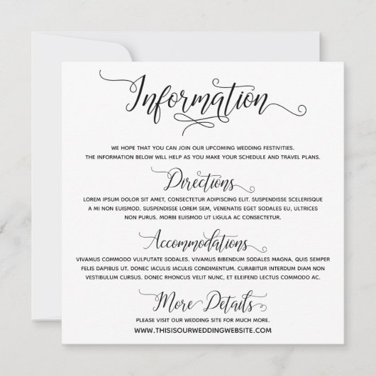 Huwelijksinformatie Elegante Scriptbijlage Kaart (Voorkant)