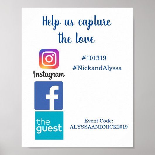 Huwelijksinformatie hashtag foto's poster (Voorkant)