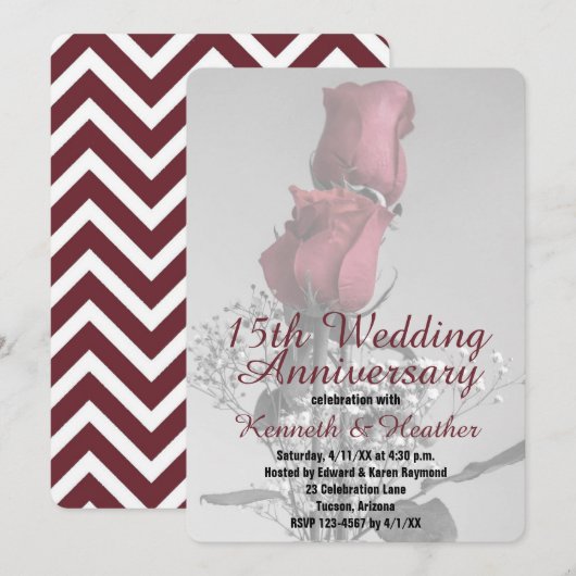 Huwelijksjubileum 15 jaar Twee Rode Rozen Foto Kaart (Voorkant / Achterkant)