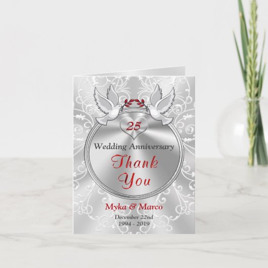 Huwelijksjubileum 25 jaar bedankkaartjes bedankkaart (Voorkant)