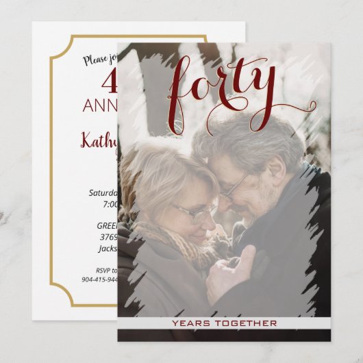 Huwelijksjubileum 40 jaar Modern Foto Kaart (Voorkant / Achterkant)