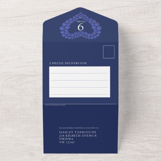 Huwelijksjubileum 9 jaar feest blauw all in one uitnodiging (Buitenkant)