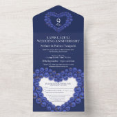 Huwelijksjubileum 9 jaar feest blauw all in one uitnodiging (Binnen)