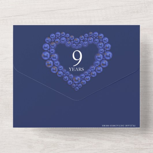 Huwelijksjubileum 9 jaar feest blauw all in one uitnodiging (Achterkant)