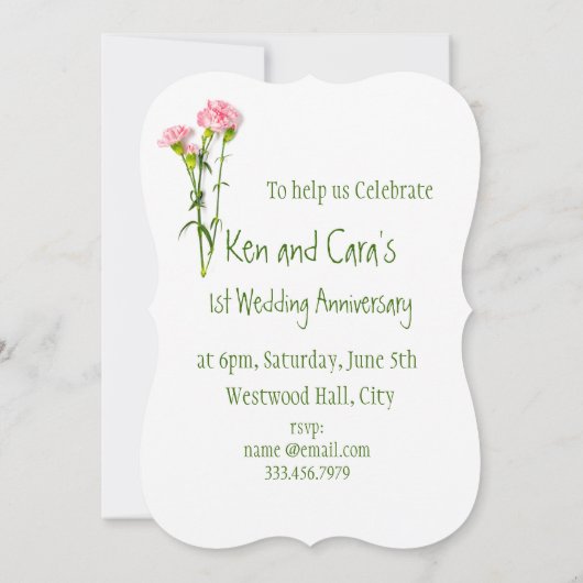 Huwelijksjubileum Anjer Tuin Bloem Uitnodiging (Achterkant)