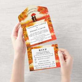 Huwelijksjubileum Berkenbast Herfst Houten Bladere All In One Uitnodiging