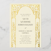 Huwelijksjubileum Boog Gouden Folie Uitnodiging (Voorkant)