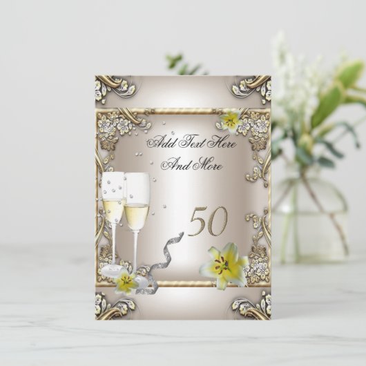 Huwelijksjubileum Crème Gouden Lelie Zilver Kaart (Staand voorkant)