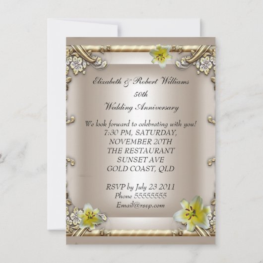 Huwelijksjubileum Crème Gouden Lelie Zilver Kaart (Achterkant)