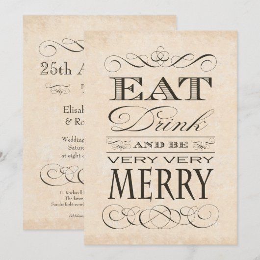 Huwelijksjubileum Diner Eet, Drink en wees Vrolijk Kaart (Voorkant / Achterkant)