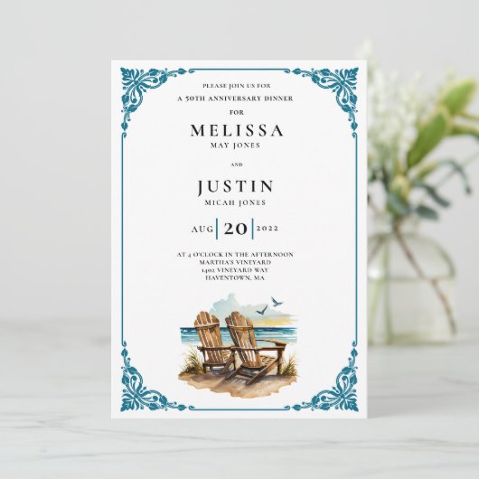 Huwelijksjubileum Eet Strandstoelen Kaart (Staand voorkant)