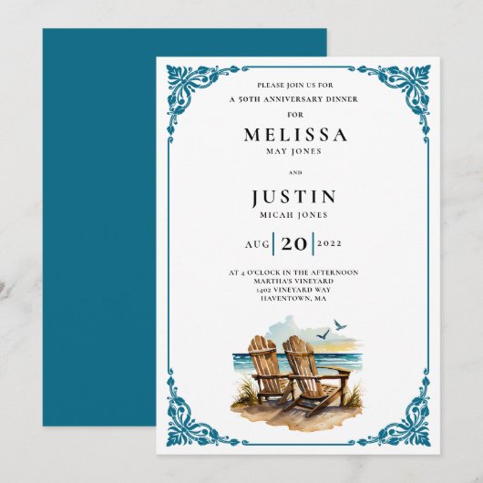 Huwelijksjubileum Eet Strandstoelen Kaart (Voorkant / Achterkant)