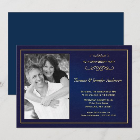 Huwelijksjubileum Foto Uitnodigingen - 40-jarig (Voorkant / Achterkant)