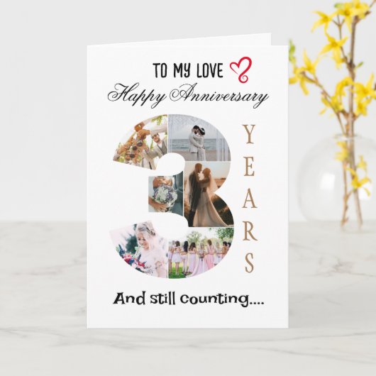 Huwelijksjubileum fotokaart 3 jaar kaart (Gele Bloem)