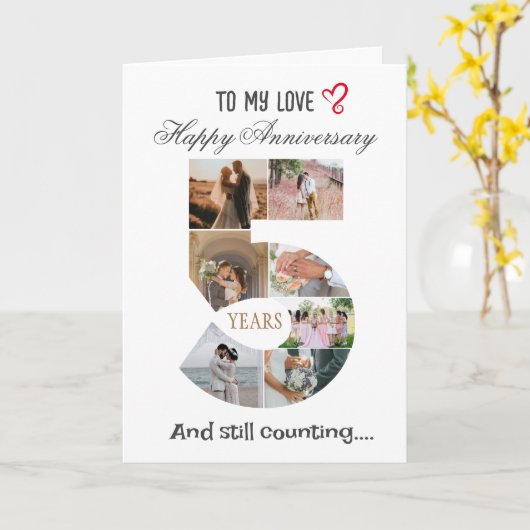 Huwelijksjubileum fotokaart 5 jaar kaart (Gele Bloem)