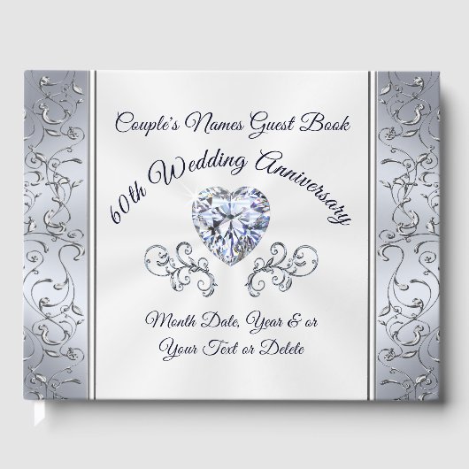 Huwelijksjubileum gastenboek met hartvormige diama (Voorkant)
