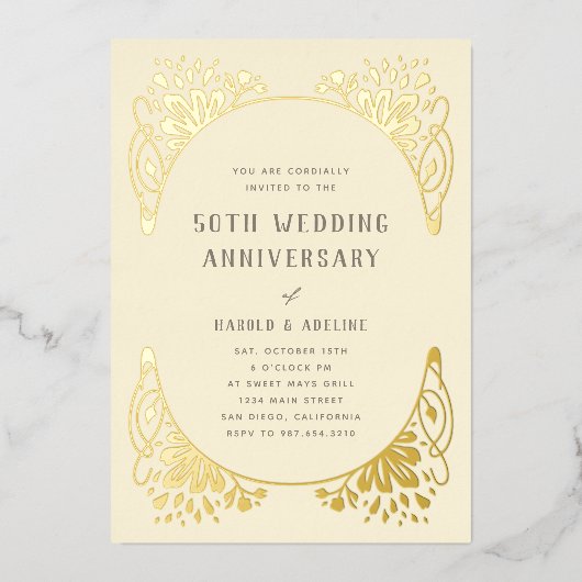Huwelijksjubileum Goud Folie Uitnodiging (Voorkant)
