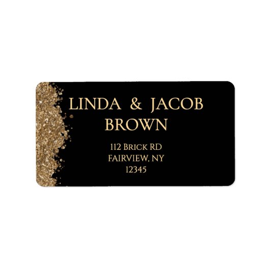 Huwelijksjubileum Gouden Nep Glitter Adres  Etiket (Voorkant)