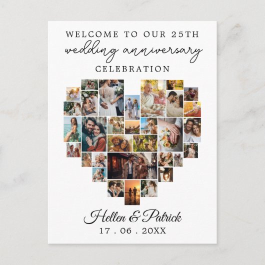 Huwelijksjubileum Hart Fotocollage Modern Briefkaart (Voorkant)