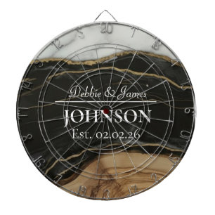 Huwelijksjubileum Hout Zwart Witte Agat Marmer Dartbord
