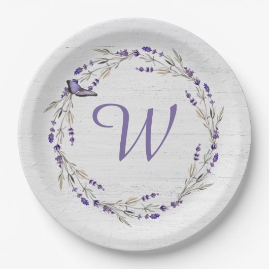Huwelijksjubileum Lavendel Krans Monogram Papieren Bordje (Voorkant)