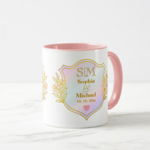 Huwelijksjubileum met gouden initialen monogram mok