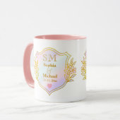 Huwelijksjubileum met gouden initialen monogram mok (Voorkant links)