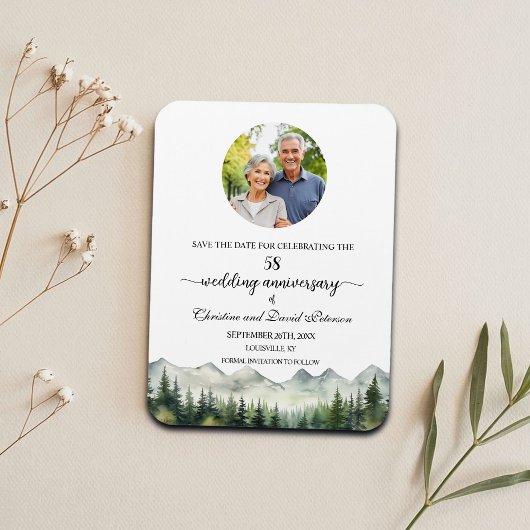 Huwelijksjubileum Mountain Pine 58 Save the Date Magneet