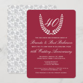 Huwelijksjubileum - Robijnrood met Witte Laurier Kaart (Voorkant / Achterkant)