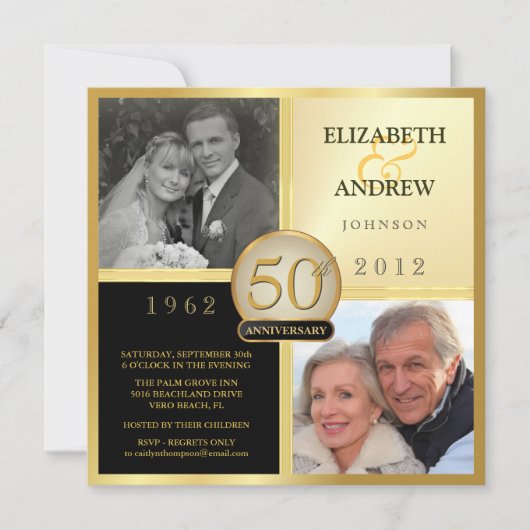 Huwelijksjubileum Then & Now Foto Uitnodigingen (Voorkant)