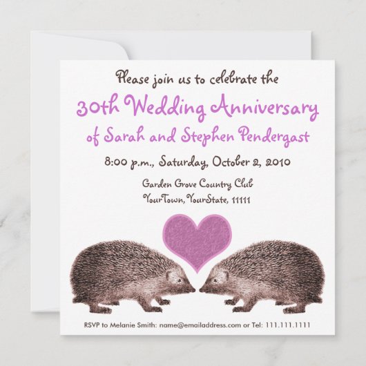 Huwelijksjubileum - trouwe egels in liefde kaart (Achterkant)