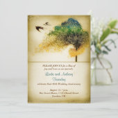 Huwelijksjubileum uitnodiging boom vintage kunst (Staand voorkant)