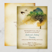 Huwelijksjubileum uitnodiging boom vintage kunst (Voorkant / Achterkant)