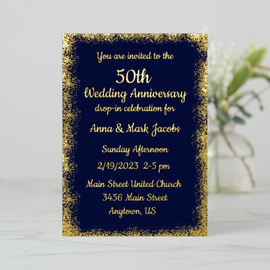 Huwelijksjubileum uitnodiging om langs te komen  (Staand Voorkant)