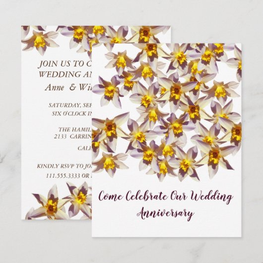 Huwelijksjubileum uitnodigingen van narcissen (Voorkant / Achterkant)