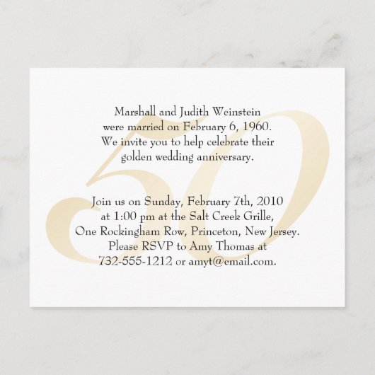 Huwelijksjubileum van gouden bruiloft ansichtkaart uitnodiging briefkaart (Achterkant)