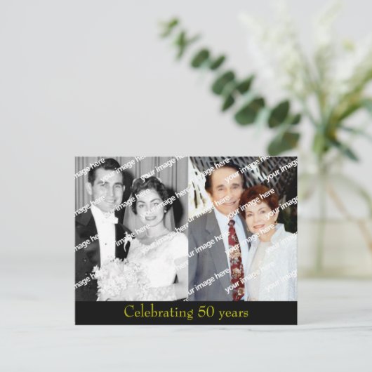 Huwelijksjubileum van gouden bruiloft ansichtkaart uitnodiging briefkaart (Staand voorkant)