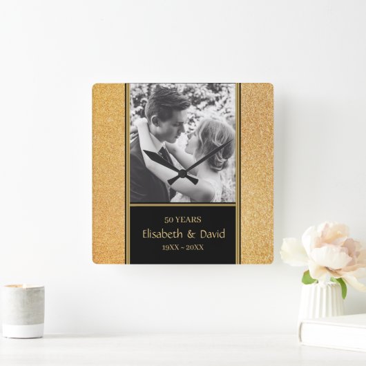 Huwelijksjubileum Vierkante Wandklok met eigen fot (Huis)