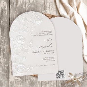 Huwelijksjubileum Witte Rozen met QR-code Kaart
