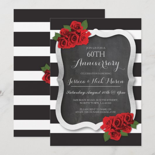 Huwelijksjubileum Zilver Diamant 60e 25 Uitnodigin Kaart (Voorkant / Achterkant)