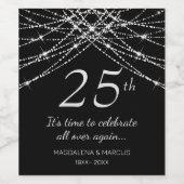 Huwelijksjubileum zilveren bruiloft wijn etiket (Enkel label)