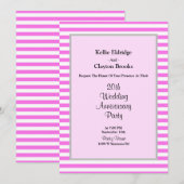 Huwelijksjubileumfeest met roze/witte strepen kaart (Voorkant / Achterkant)