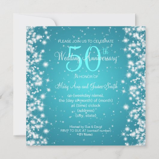 Huwelijksjubileumfeest Wintervonkeling Blauw Kaart (Achterkant)