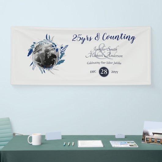 Huwelijksjubileumfeestje FOTO Welkom Blauw Grijs Spandoek (Beurs)