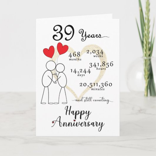 Huwelijksjubileumkaart 39 jaar met hartballonnen bedankkaart (Voorkant)