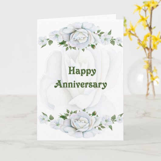 Huwelijksjubileumkaart met mooie witte rozen kaart (Gele Bloem)